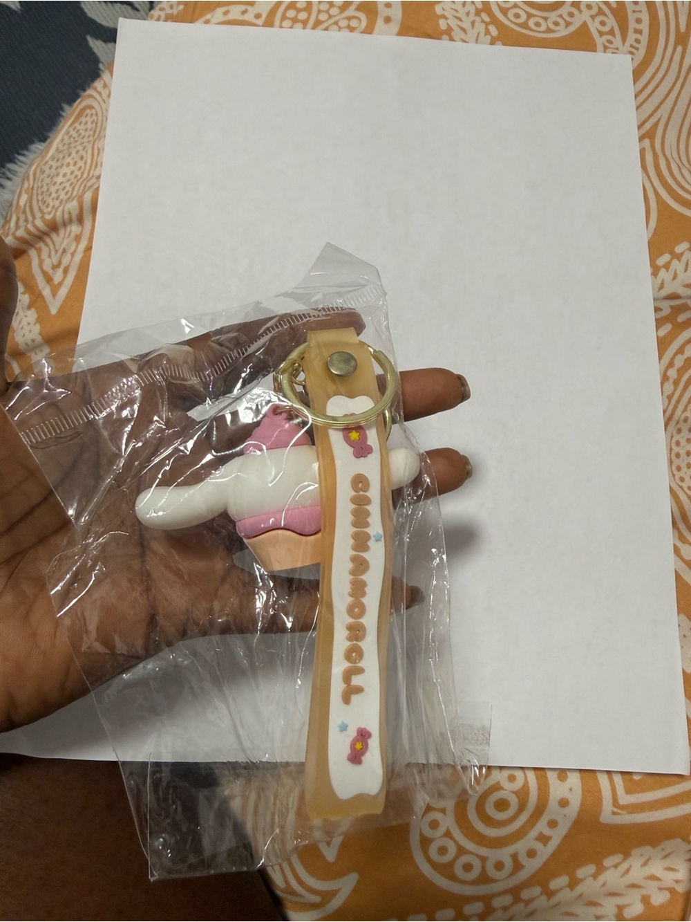 Kids Ice Cream Keychain Wrist Strap - White & Pink